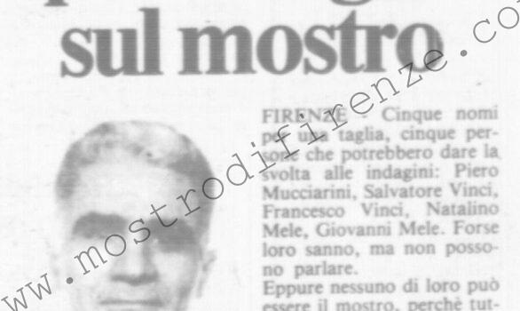 <b>30 Ottobre 1985 Stampa: La Città – Cinque nomi per la taglia sul mostro – Intervista a Salvatore Vinci</b>