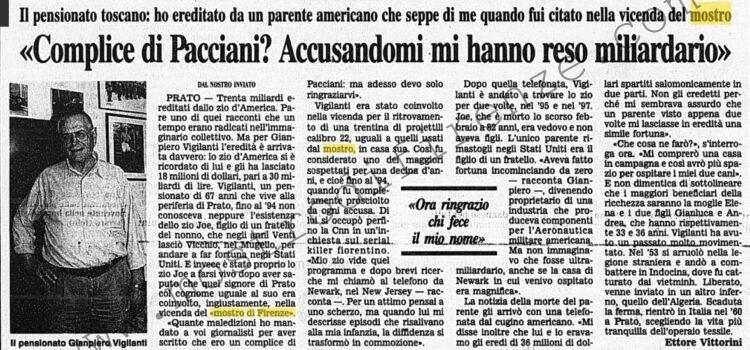 <b>12 Settembre 1998 Stampa: Corriere della Sera – “Complice di Pacciani? Accusandomi mi hanno reso miliardario”</b>