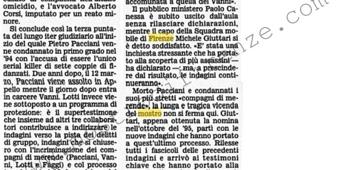 <b>25 Marzo 1998 Stampa: Corriere della Sera – Condannate i due “compagni di merende” – Il “testamento” del Vampa: distrutto senza colpa, quel male non l’ho fatto io</b>
