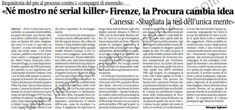 <b>20 Febbraio 1998 Stampa: L’Unità – “Né mostro né serial killer” Firenze, la Procura cambia idea</b>