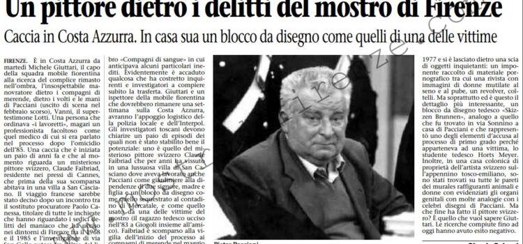 <b>30 Luglio 1998 Stampa: L’Unità – Un pittore dietro i delitti del mostri di Firenze</b>