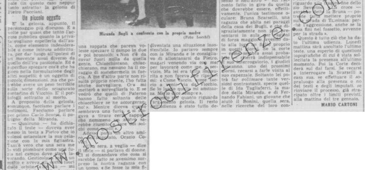 <b>16 Dicembre 1951 Stampa: La Nazione – Gli spostamenti dell’assassino seguiti su una carta topografica – La gelosia di Pietro Pacciani</b>