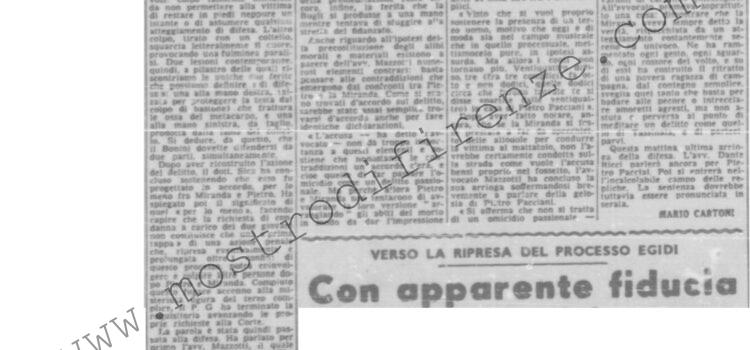 <b>6 Gennaio 1952 Stampa: La Nazione – Trent’anni per il Pacciani e ventidue per la Bugli – Escluso il movente della rapina</b>