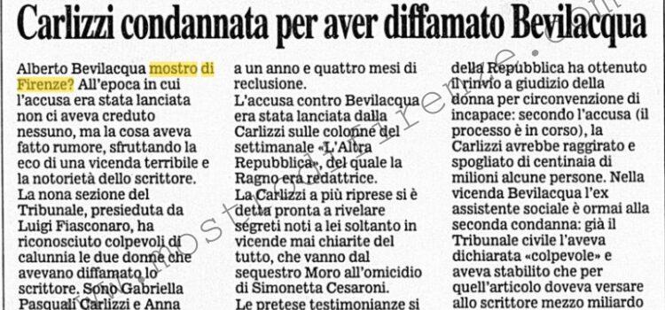 <b>25 Maggio 2000 Stampa: Corriere della Sera – Carlizzi condannata per aver diffamato Bevilacqua</b>