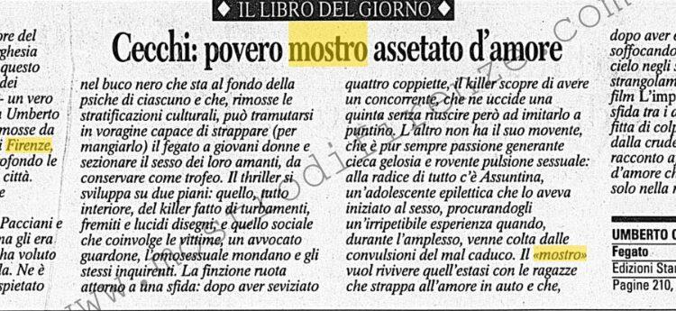<b>8 Settembre 2000 Stampa: Corriere della Sera – Cecchi: povero mostro assetato d’amore</b>