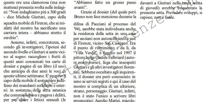 <b>8 Settembre 2001 Stampa: L’Unità – Mostro di Firenze, investigatori convinti: c’era un secondo livello</b>