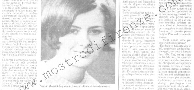 <b>14 Aprile 1987 Stampa: La Nazione – Dal mostro alla procura un nastro videoregistrato – Particolari di un delitto – “Ma la notte no, nei boschi”</b>