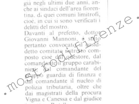 <b>18 Aprile 1987 Stampa: La Nazione – Giudici e investigatori martedì dal prefetto per misure antimostro</b>