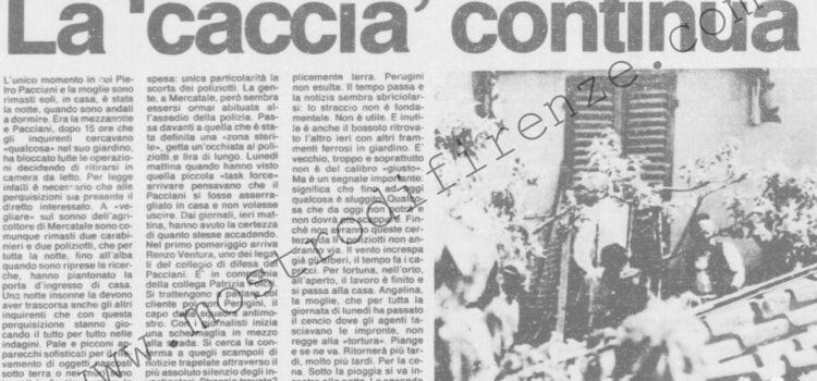 <b>29 Aprile 1992 Stampa: La Nazione – La “caccia” continua – “Eppure lo avevano visto scavare…” – Perugini l’uomo che ha sfidato il mostro E’ la sua scommessa, aspetta da sei anni</b>