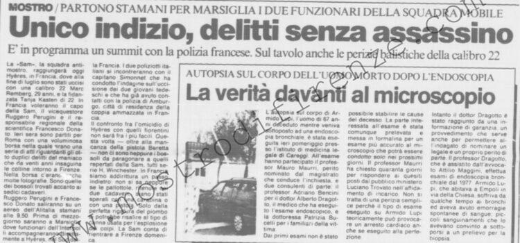 <b>3 Ottobre 1991 Stampa: La Nazione – Unico indizio, delitti senza assassino</b>