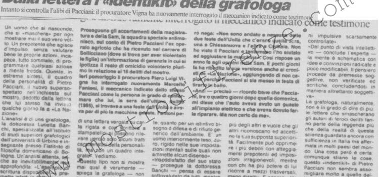 <b>7 Novembre 1991 Stampa: La Nazione – Dalla lettera l'”identikit” della grafologa</b>