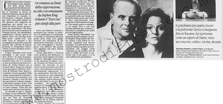 <b>20 Agosto 1999 Stampa: La Stampa – Hannibal sfida il mostro di Firenze</b>