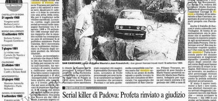 <b>23 Gennaio 2002 Stampa: Corriere della Sera – “Mostro di Firenze, ecco chi ordinò i delitti”</b>
