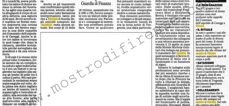 <b>30 Giugno 2002 Stampa: Corriere della Sera – Firenze, profanata la salma di una quarta anziana</b>