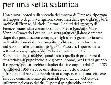 <b>8 Agosto 2001 Stampa: L’Unità – La Ps: il mostro uccideva per una setta satanica</b>