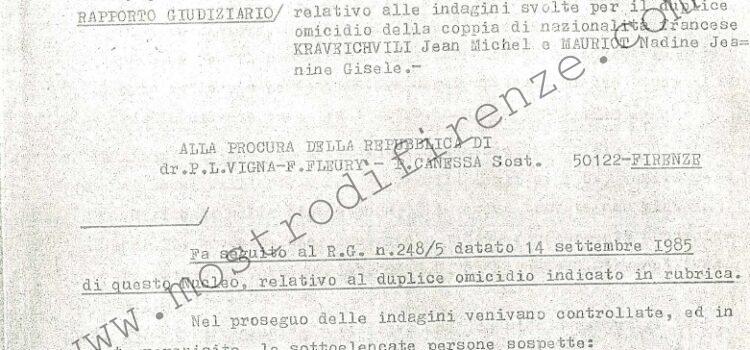 <b>21 Settembre 1985 Rapporto Giudiziario N. 248/23 di Nunziato Torrisi sul delitto del settembre 1985</b>