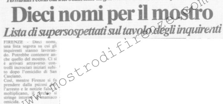 <b>1 Ottobre 1985 Stampa: La Città – Dieci nomi per il mostro – “Si sbagliano, il mostro non sono io”</b>