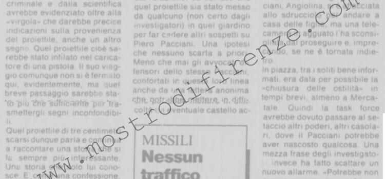 <b>4 Maggio 1992 Stampa: La Nazione – Un’impronta su quel proiettile – Quel colpo mai sparato – Quando indaga il computer</b>