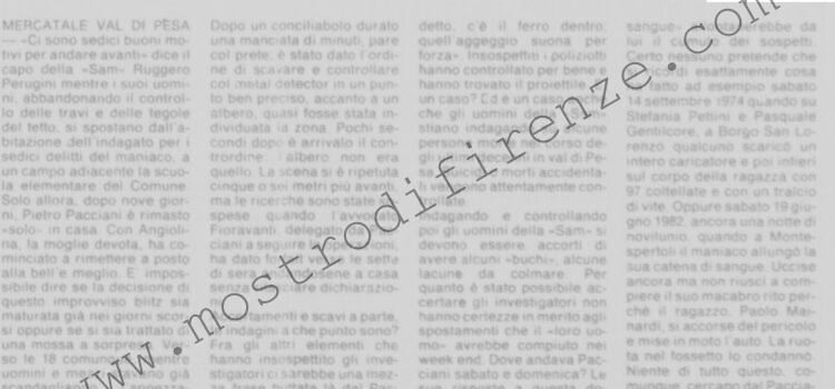 <b>6 Maggio 1992 Stampa: La Nazione – Mostro, si cerca vicino alla scuola – Pacciani è finalmente solo “Non ho mai fatto del male”</b>