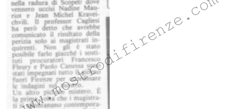 <b>10 Ottobre 1985 Stampa: La Città – Quant’è strano quel sangue Forse non è dei due francesi – Una sangue strano Scherzo stupido o un depistaggio? – Il mostro scrive a Gianni il bello</b>