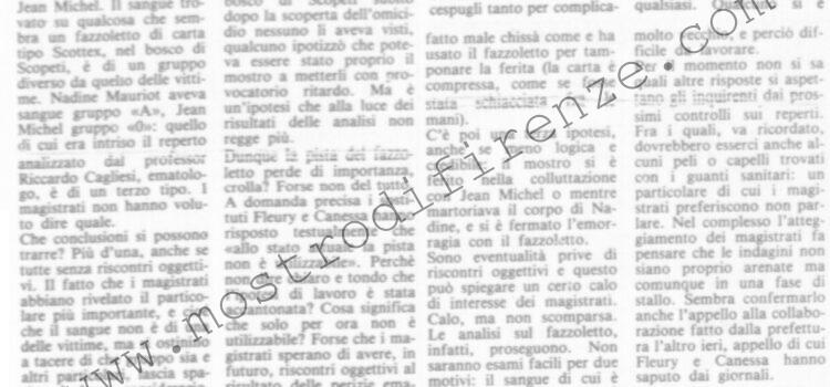 <b>11 Ottobre 1985 Stampa: La Città – Né di Nadine né di Jean Michel Di chi è il sangue sul fazzoletto? – “Mio padre è minacciato”</b>