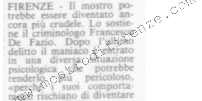 <b>15 Ottobre 1985 Stampa: La Città – “Sempre più crudele” – Non è malato di mente – Due notti di paura</b>