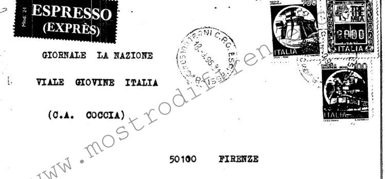 <b>18 Settembre 1996 Lettera espresso spedita a La Nazione di Firenze</b>