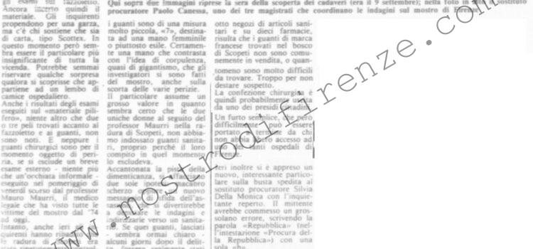 <b>9 Ottobre 1985 Stampa: La Città – I guanti una traccia certa – Mostro: cambiare uomini</b>