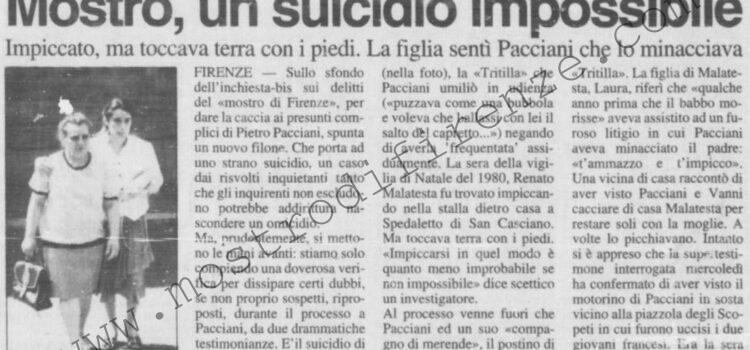 <b>8 Dicembre 1995 Stampa: La Nazione – Mostro, un suicidio impossibile – Mostro, l’ombra dell’impiccato – “Moto di Pacciani sul luogo del delitto” – Restano i dubbi legati al ’68 – Caccia ai complici dei duplici delitti – L’amica del “Vampa”, una donna inquietante</b>