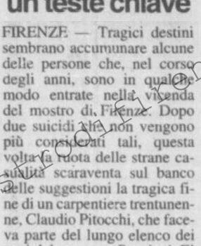 <b>9 Dicembre 1995 Stampa: La Nazione – La maledizione del “mostro” Muore in moto un teste chiave – Mostro: muore un testimone chiave – La maledizione dei mostro si ripete</b>