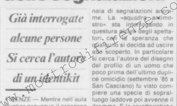 <b>17 Maggio 1994 Stampa: La Nazione – Mostro: era in aula il regista occulto delle segnalazioni – Mostro, il regista è tra il pubblico</b>