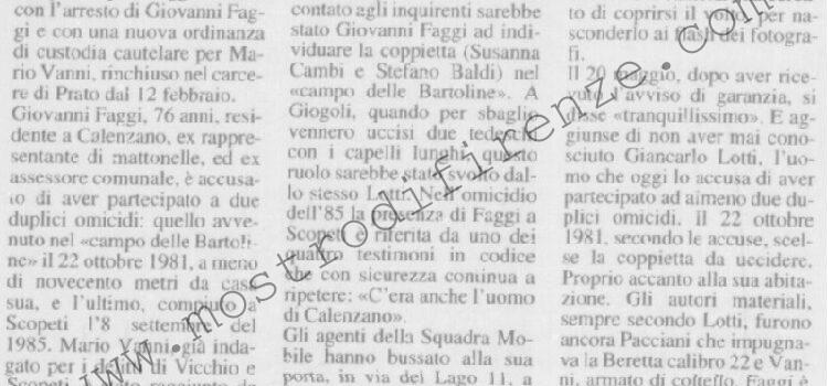 <b>2 Luglio 1996 Stampa: La Nazione – Mostro, manette al “quarto uomo” – Mostro, tocca a Faggi – Faggi incastrato e Pacciani trema</b>