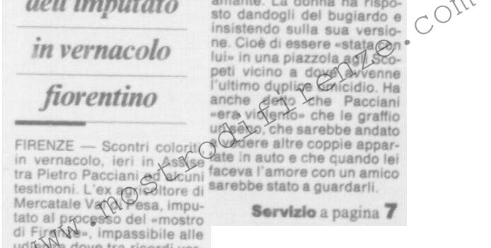 <b>25 Maggio 1994 Stampa: La Nazione – Pacciani litiga in aula – “Pacciani mi mordeva sul seno” – Le ingiurie di Pacciani</b>