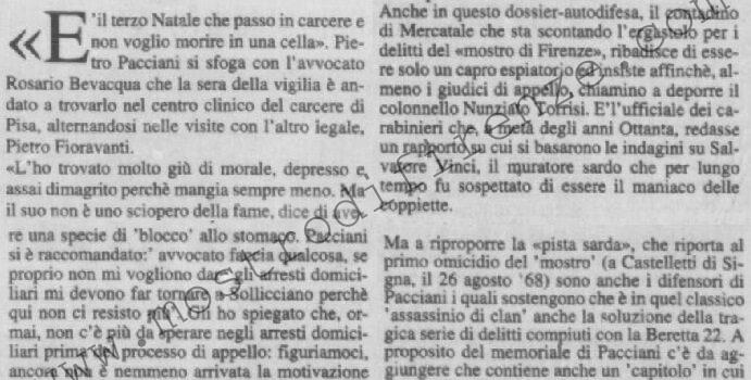 <b>27 Dicembre 1995 Stampa: La Nazione – Pacciani: “Non voglio morire in carcere”</b>