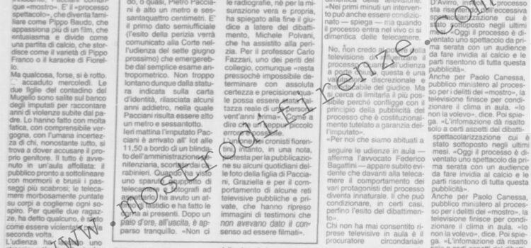 <b>28 Maggio 1994 Stampa: La Nazione – Pacciani, processo al processo – Ieri al lot la perizia Adesso è alto 1,64</b>