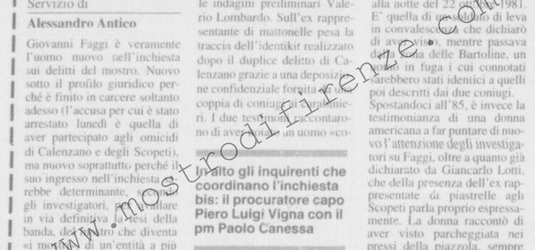 <b>3 Luglio 1996 Stampa: La Nazione – Faggi il “basista” della morte – “Ho fatto i raggi sono depresso” Pacciani di nuovo all’ospedale</b>