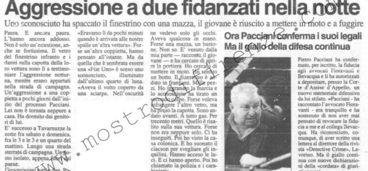 <b>16 Gennaio 1996 Stampa: La Nazione – Aggressione a due fidanzati nella notte – Fidanzati aggrediti da un maniaco – Pacciani, la guerra dei difensori – Il pool della capitale lancia la sfida – Testimonianza di un ex detenuto “Pacciani mi chiese di uccidere Vanni”</b>