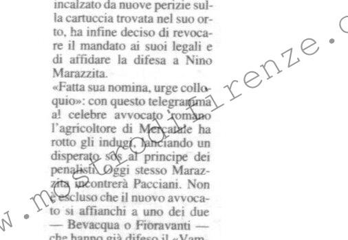 <b>20 Gennaio 1996 Stampa: La Nazione – Un superavvocato per Pacciani – Pacciani, un proiettile contro la nuova difesa – Ma quale emissario dei servizi Faccio solo l’avvocato – “Il vero obiettivo le stragi di mafia” – Fioravanti e Bevacqua il giorno dell’amarezza – Pistola da tiro a segno Spara piombo “tenero”</b>