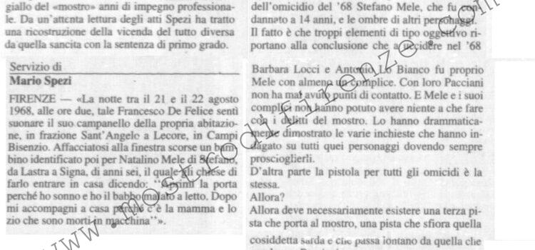 <b>22 Gennaio 1996 Stampa: La Nazione – Quella notte a Signa: il mostro c’era ma non sparò – Vide tutto, ma quella notte a Signa il mostro non uccise</b>