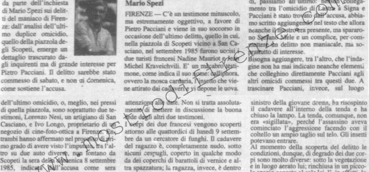 <b>23 Gennaio 1996 Stampa: La Nazione – Il delitto degli Scopeti: un “testimone muto” per Pacciani – Scopeti: le date della morte si tinge di giallo – Pacciani, il pasticcio dei legali – Pacciani il valzer degli avvocati – Il mostro scrisse alla testimone – Ma la donna dei segreti non parla</b>