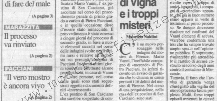 <b>26 Gennaio 1996 Stampa: La Nazione 1 – Mostro, spunta il primo complice – “Quando il mostro uccideva c’era anche Vanni” – Il colpo di scena? Una carta in mano alla difesa – “Ora il Procuratore generale deve chiedere il rinvio del processo” – “Le gambe non mi reggono, ma in aula ci sarò” – Il denominatore comune nella psiche dei “mostri”</b>